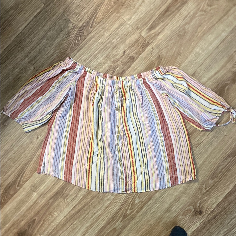 Rue21 Pink and Blue Relaxed Off-the-Shoulder Blouse